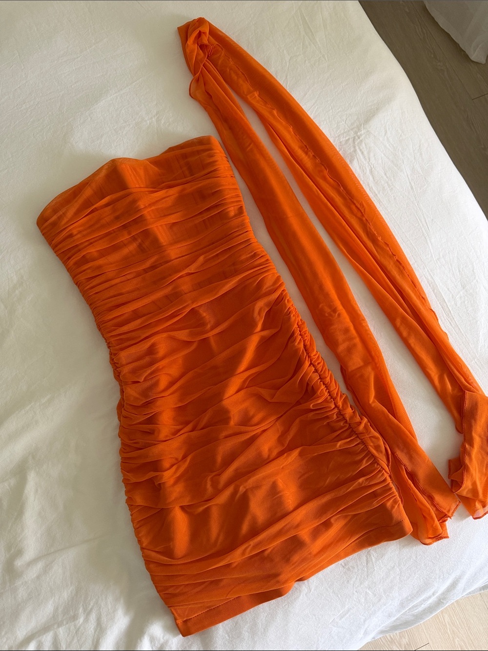 Strapless Ruched Bodycon Dress - Orange